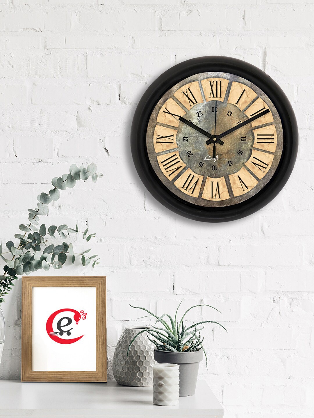 

eCraftIndia Beige & Black Printed Contemporary Analogue Wall Clock