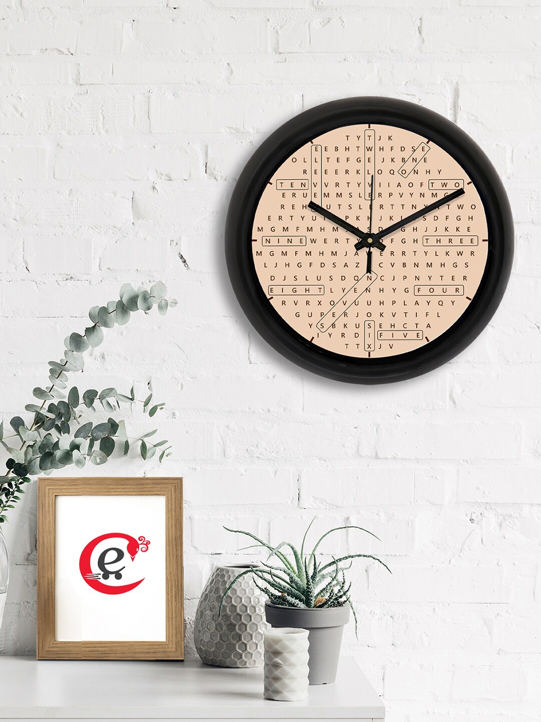 

eCraftIndia Beige & Black Word Puzzle Printed Contemporary Analogue Wall Clock