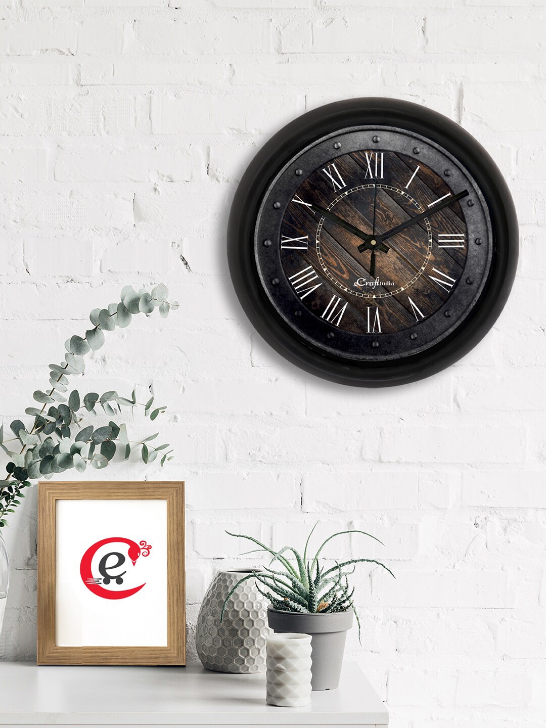 

eCraftIndia Black & Brown Printed Contemporary Analogue Wall Clock