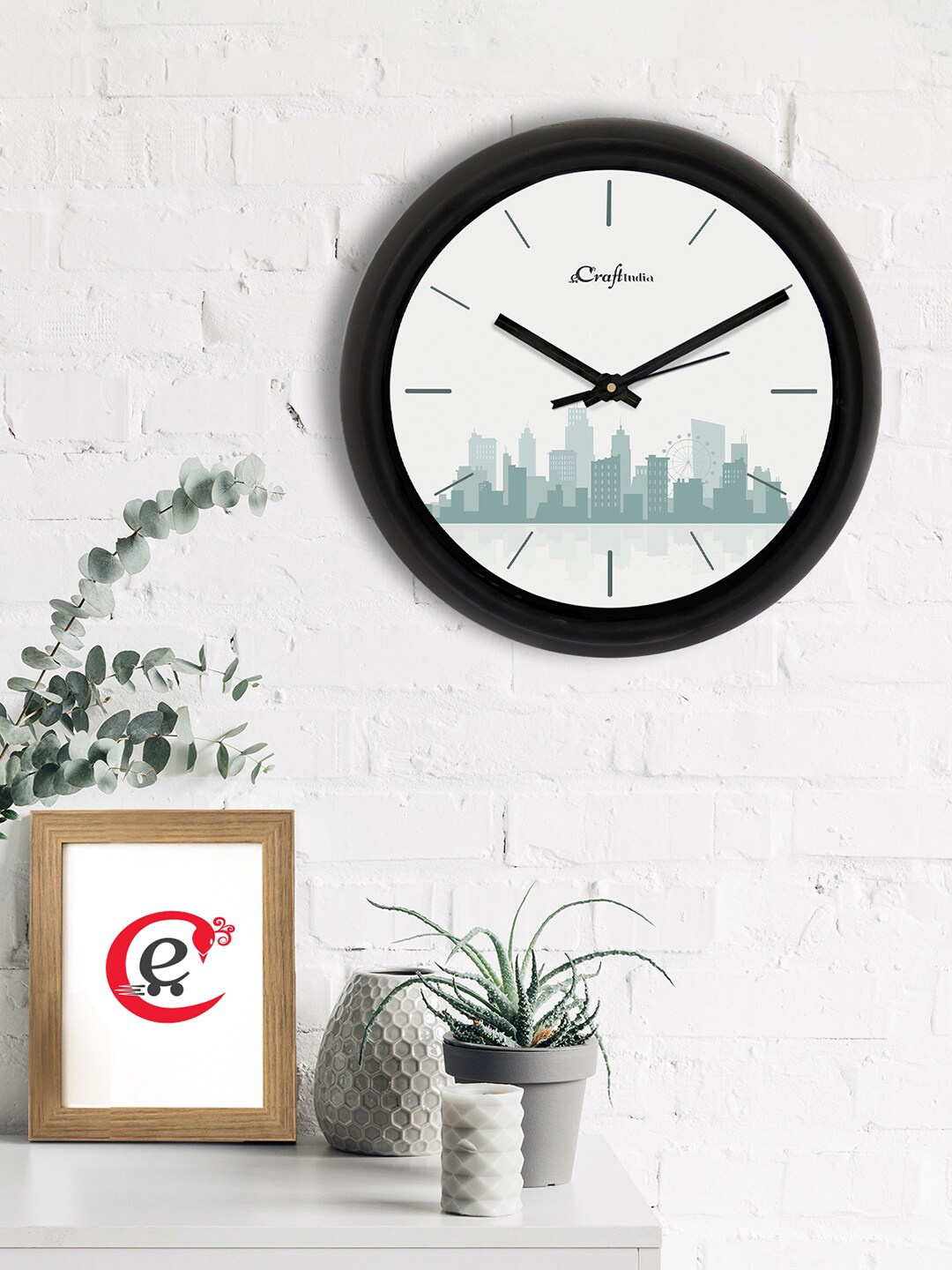 

eCraftIndia White & Grey Skyline Printed Contemporary Analogue Wall Clock