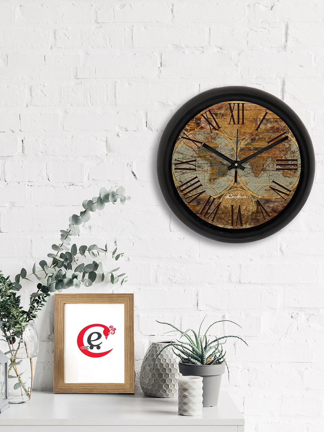 

eCraftIndia Brown & Black World Map Printed Contemporary Analogue Wall Clock