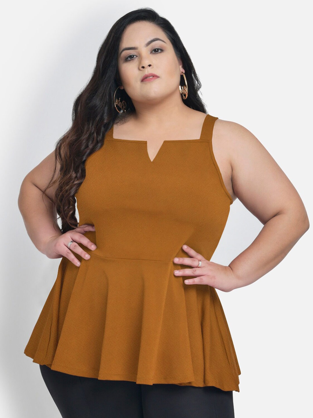 

wild U Brown Scuba Peplum Plus Size Top