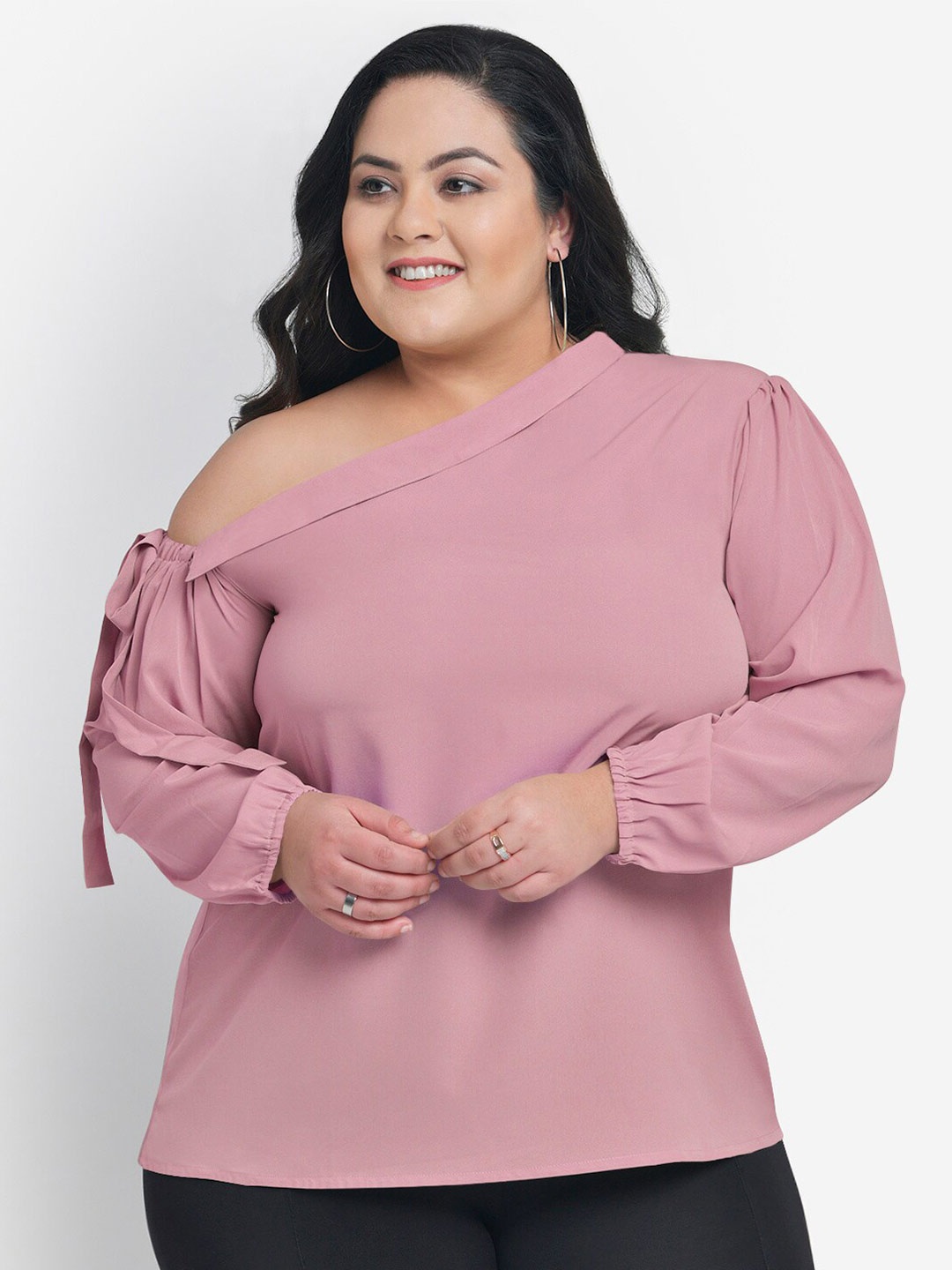 

wild U Pink One Shoulder Crepe Plus Size Regular Top
