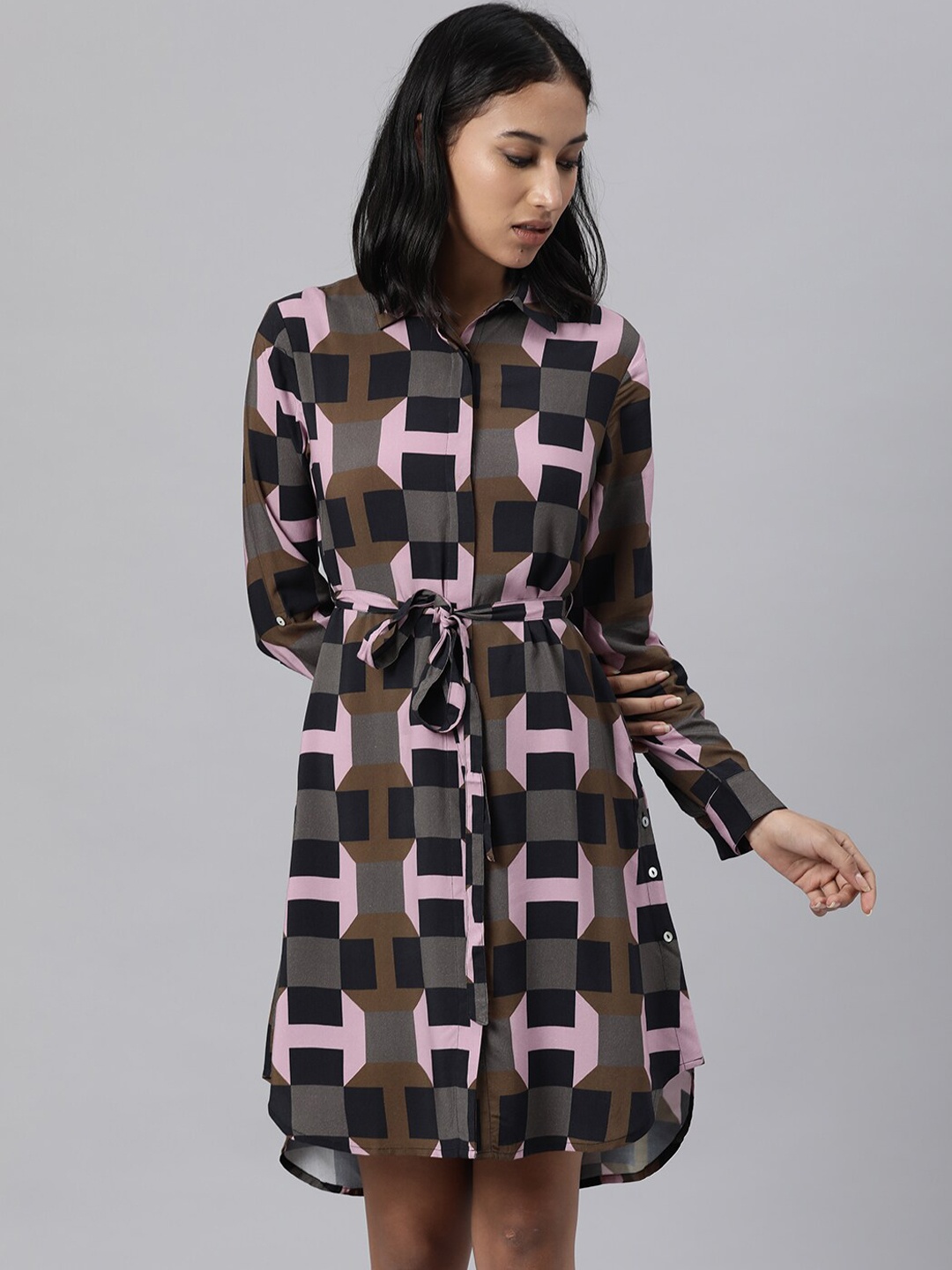 

RAREISM Pink & Grey Shirt Dress