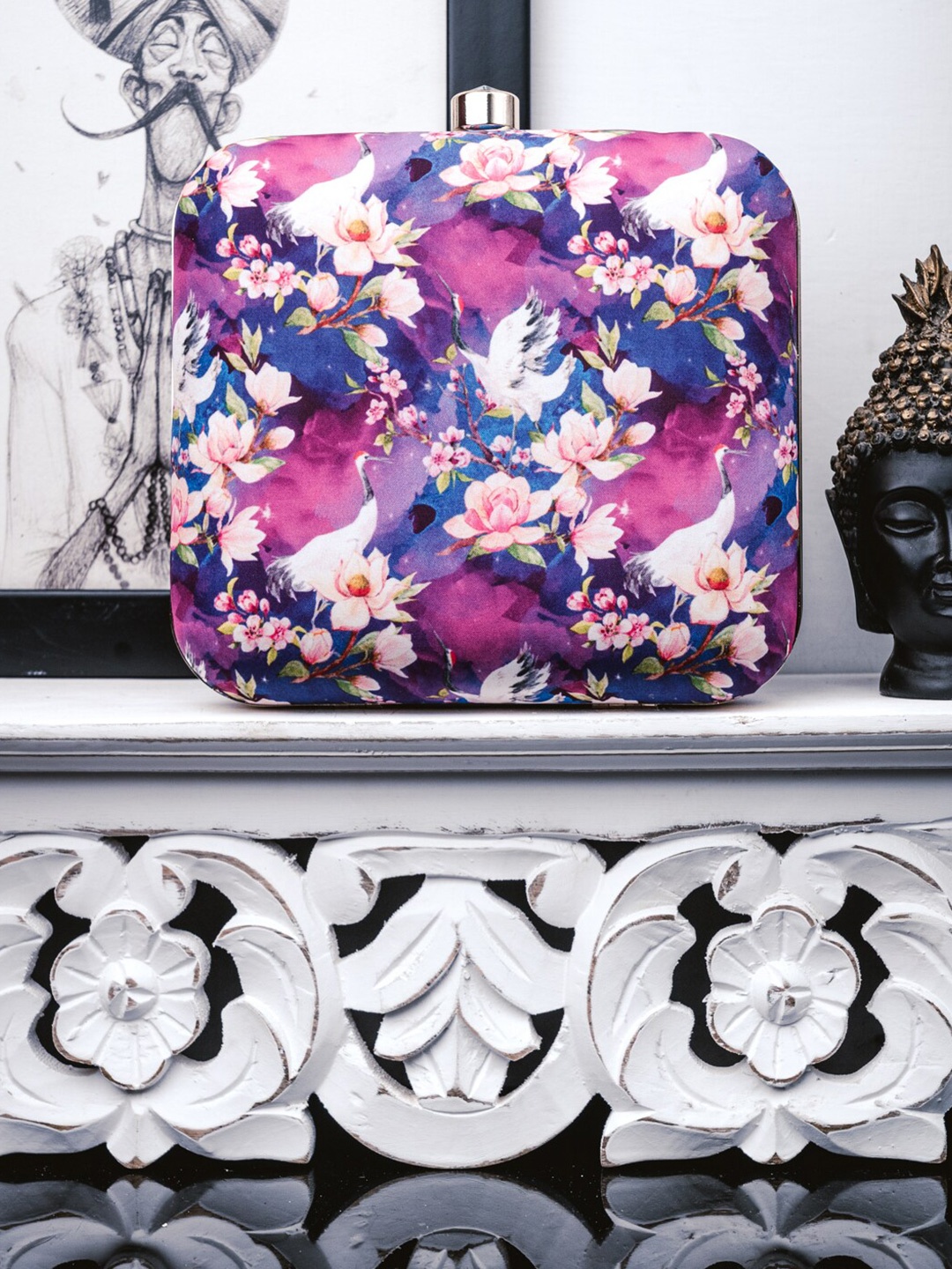 

NR By Nidhi Rathi Blue & Pink Printed Box Clutch