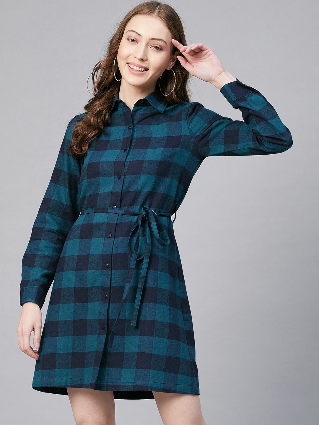

StyleStone Blue Checked Shirt Dress