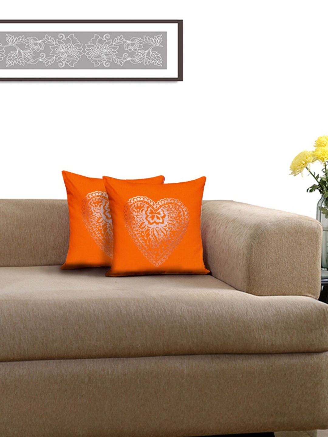 

Lushomes Orange & Gold-Toned Set of 2 Abstract Square Cushion Covers