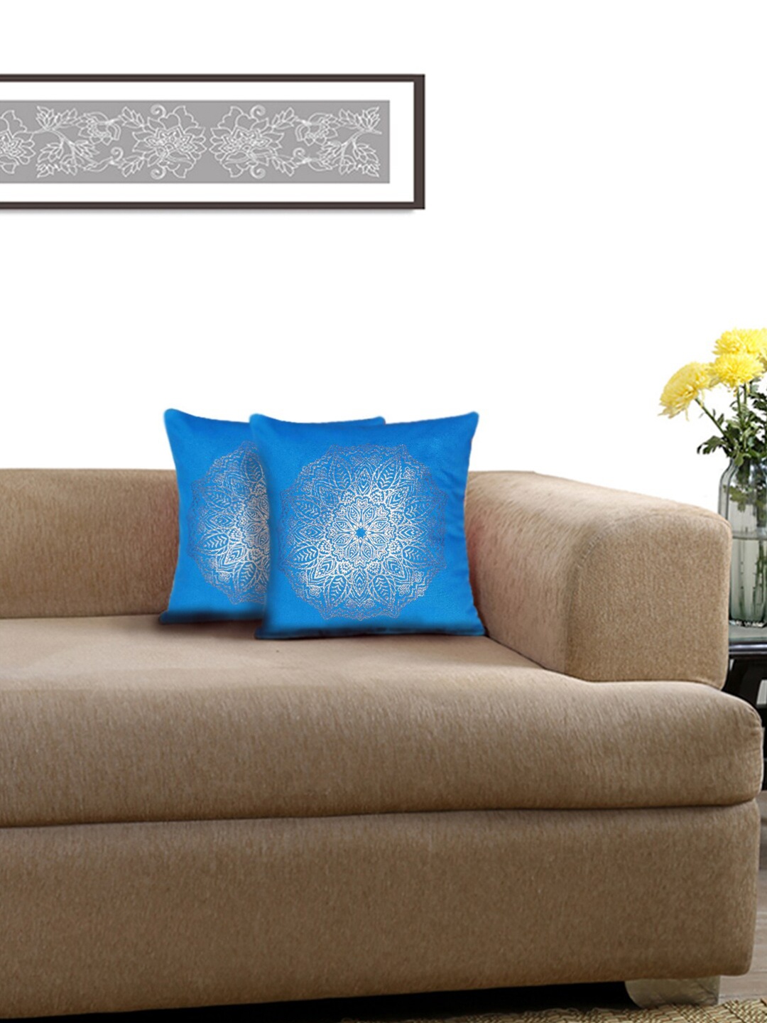 

Lushomes Blue & Silver-Toned Set of 2 Abstract Square Cushion Covers