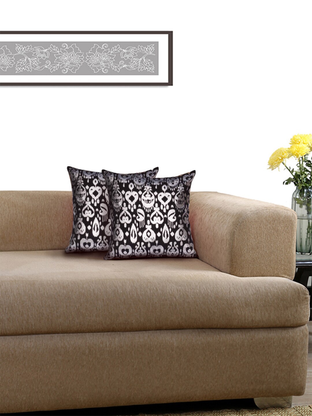 

Lushomes Black & Silver-Toned Set of 2 Abstract Square Cushion Covers