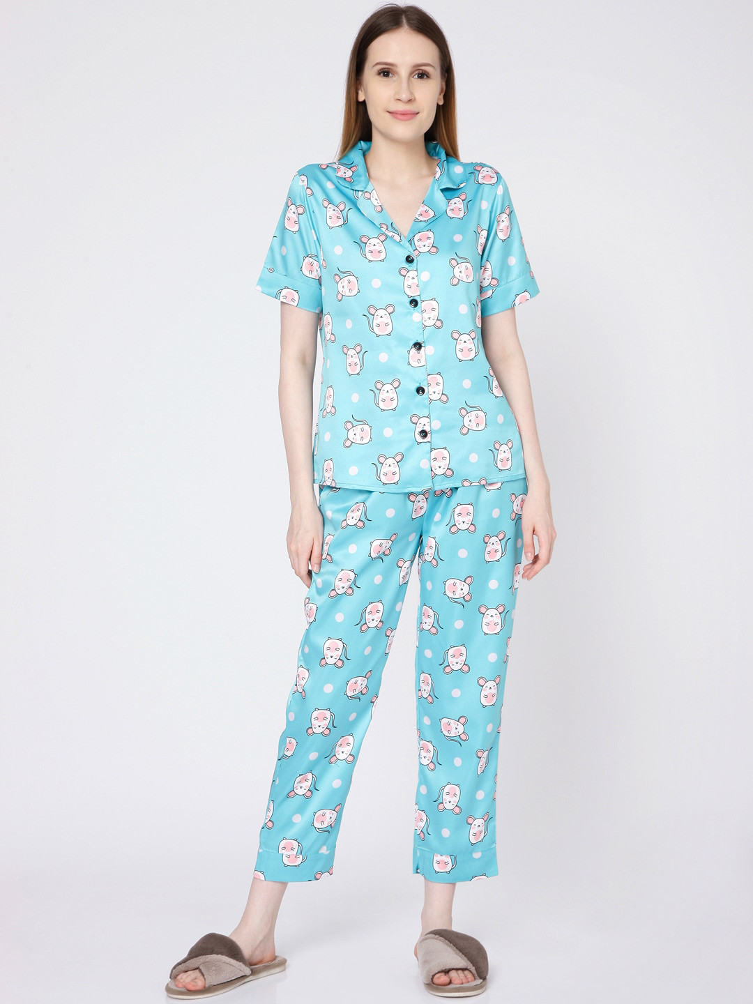 

Smarty Pants Women Sea Green & White Printed Night suit