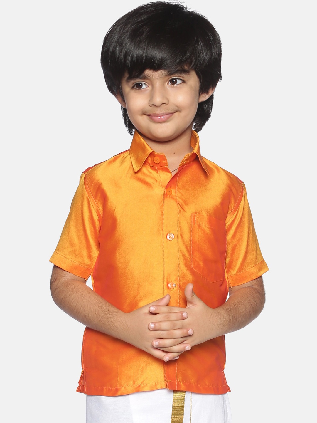 

Sethukrishna Boys Orange Classic Opaque Party Shirt
