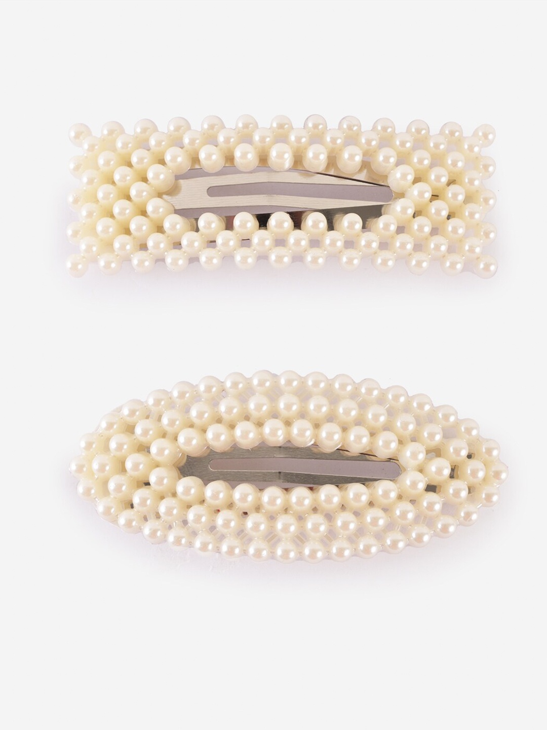 

BuckleUp Women Off White Set of 2 Beaded Tic Tac Hair Clips