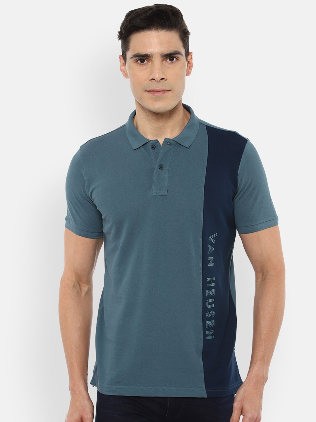 

Van Heusen Sport Men Blue Printed Polo Collar Pure Cotton T-shirt