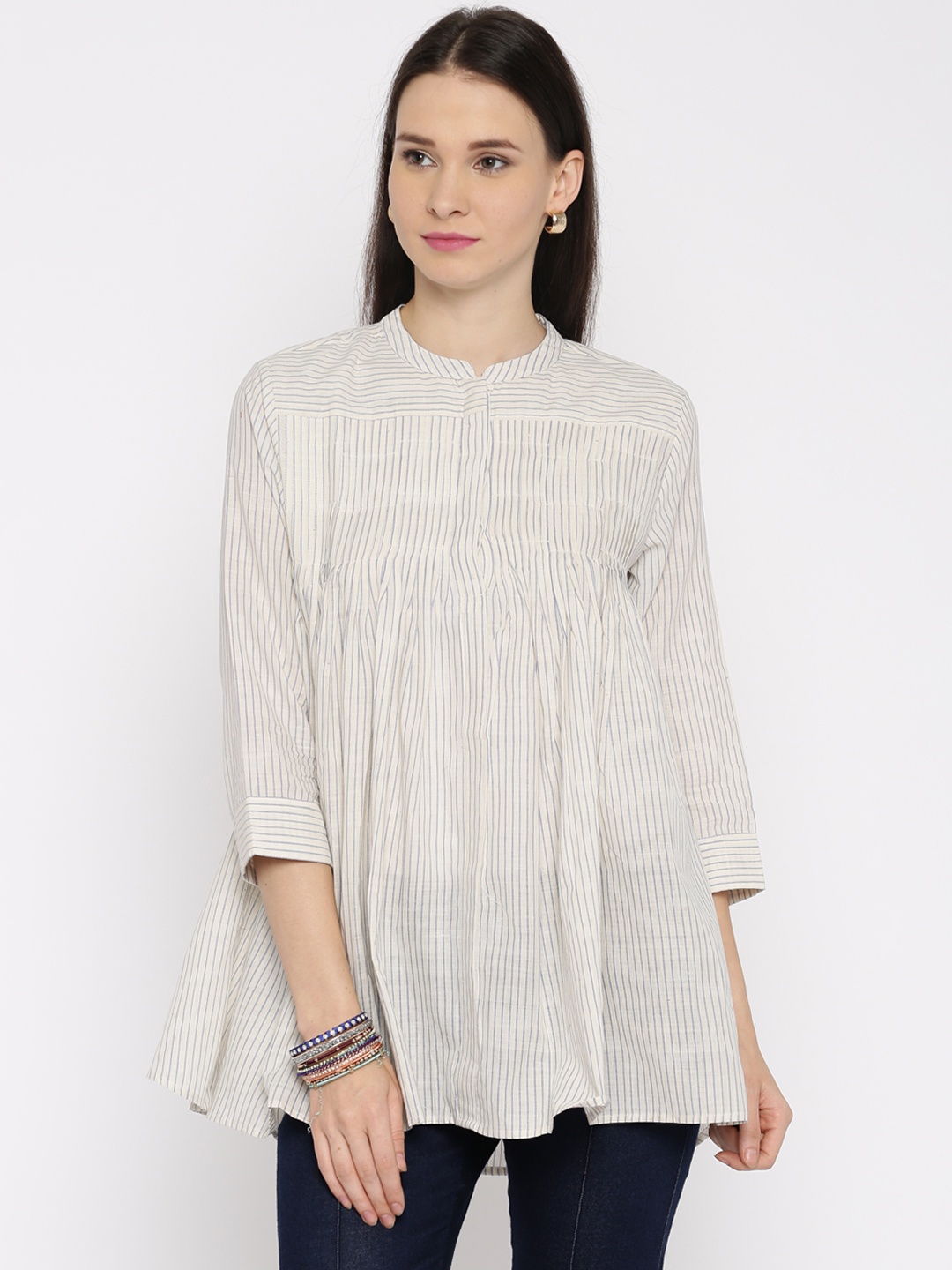 

Fabindia Off-White & Blue Striped Tunic