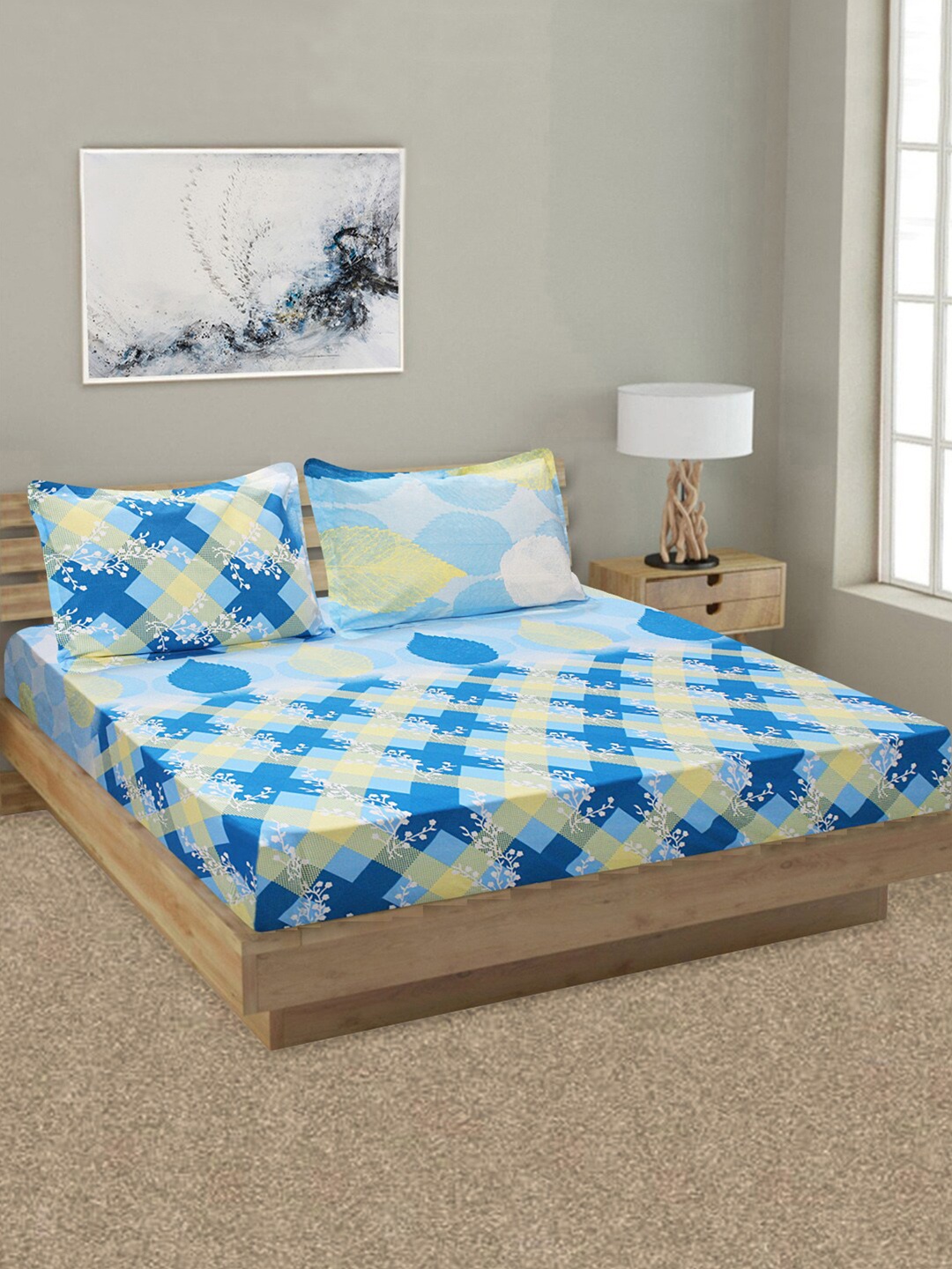 

Aura Blue & Yellow Ethnic Motifs 144 TC Pure Cotton King Bedsheet with 2 Pillow Covers