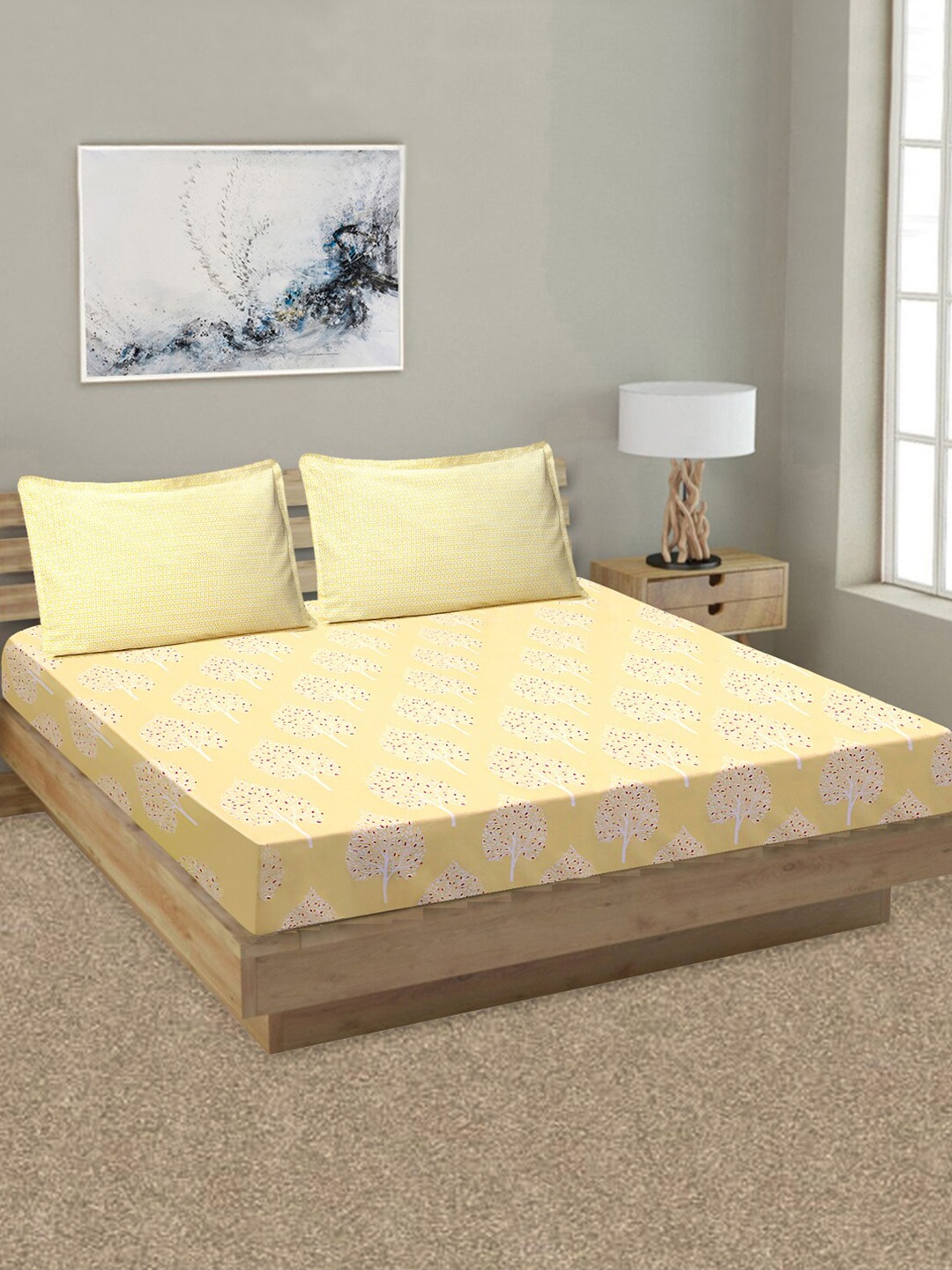 

Aura Yellow & Red Floral 144 TC Pure Cotton King Bedsheet with 2 Pillow Covers