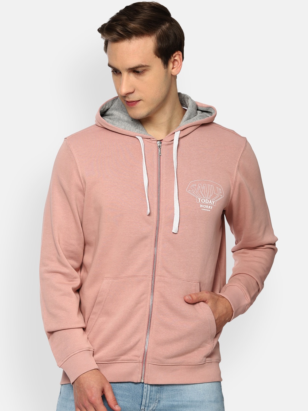 

Louis Philippe Jeans Men Pink Hooded Pure Cotton Sweatshirt