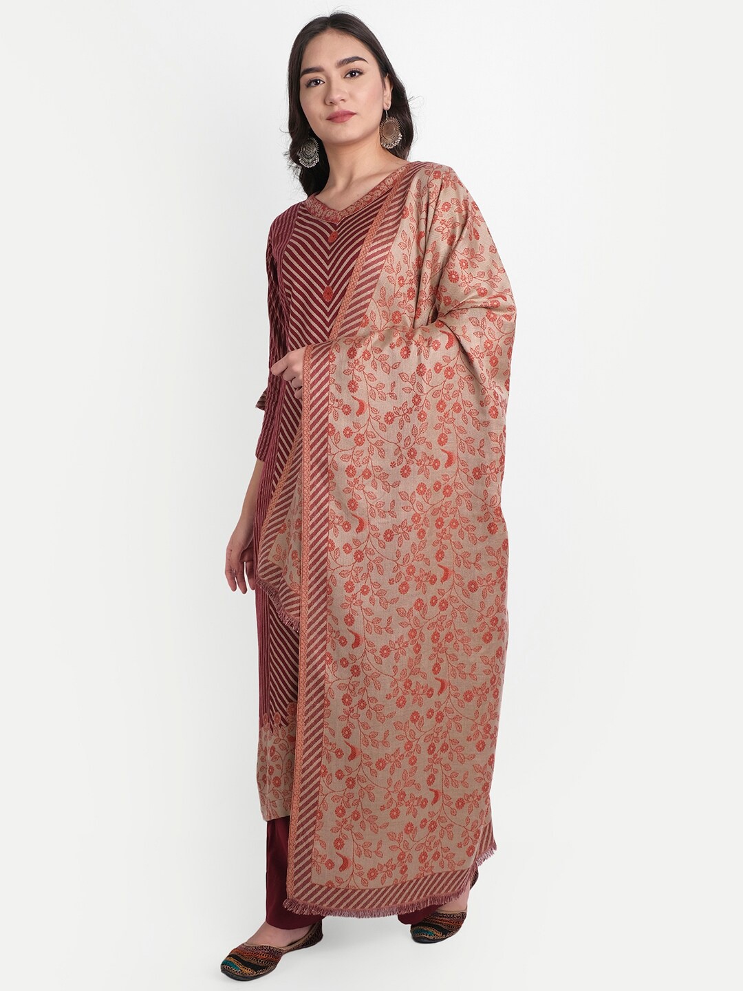 

HK colours of fashion Maroon & Beige Woven Design Viscose Rayon Unstitched Dress Material