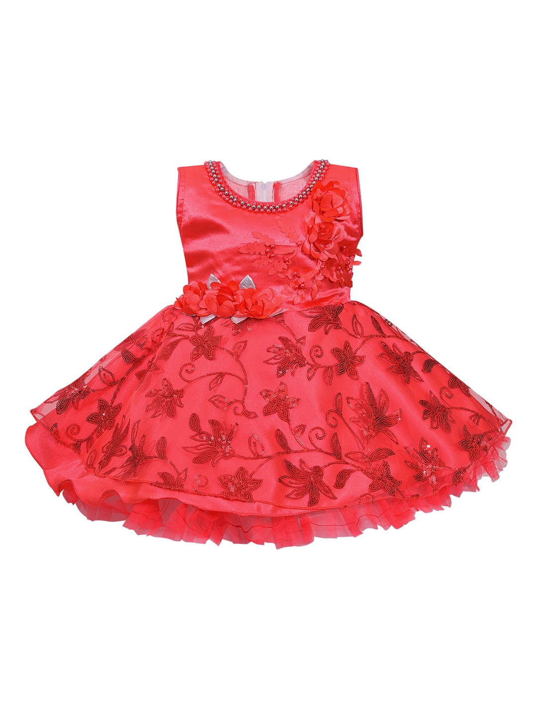 

Wish Karo Red Layered Net Dress