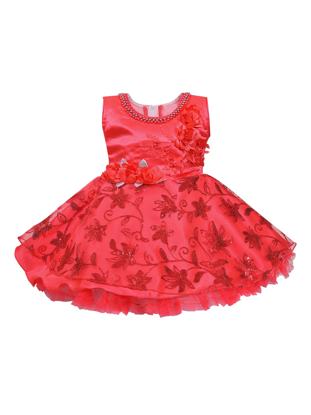 

Wish Karo Red Embellished Embroidered Net Dress