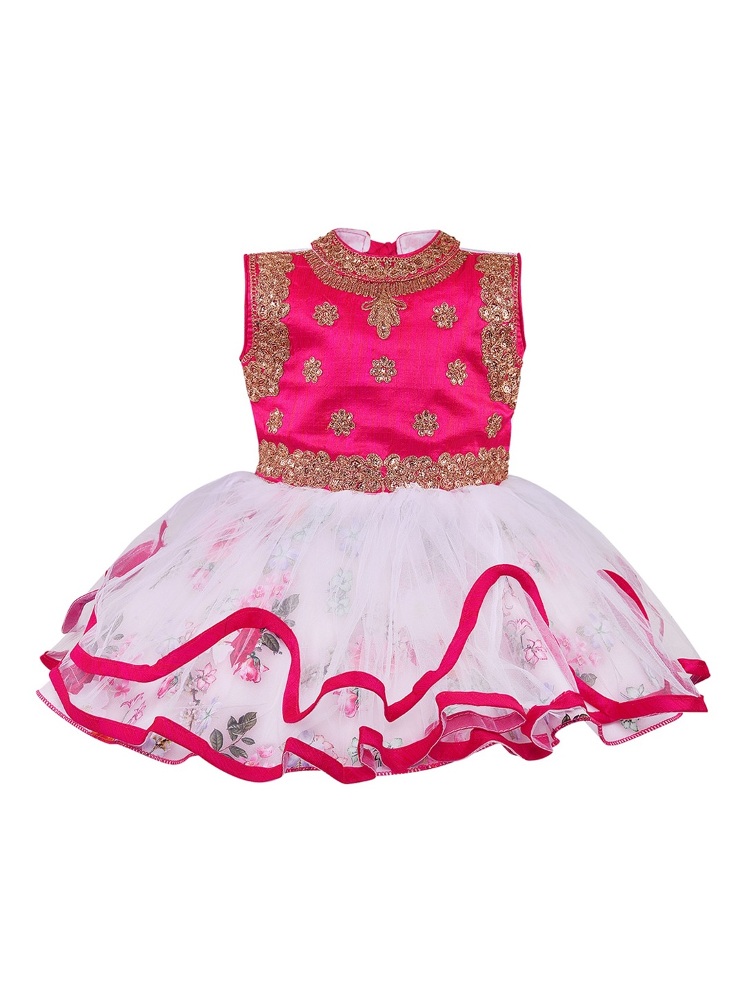 

Wish Karo Pink & White Floral Embroidered Net Dress