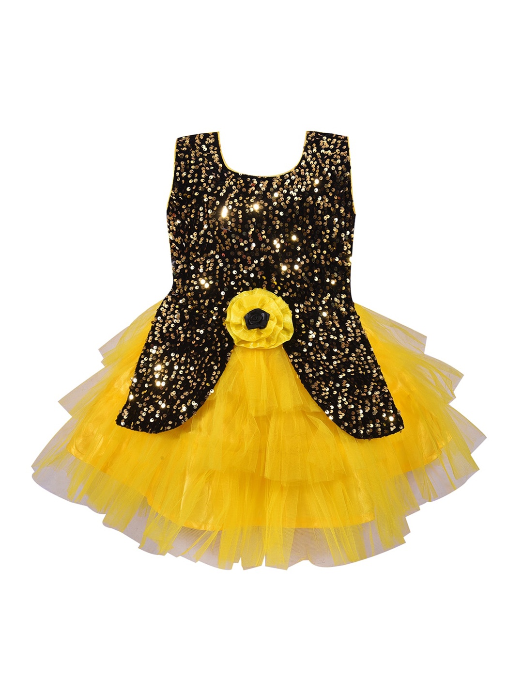 

Wish Karo Yellow & Black Colourblocked Net Dress