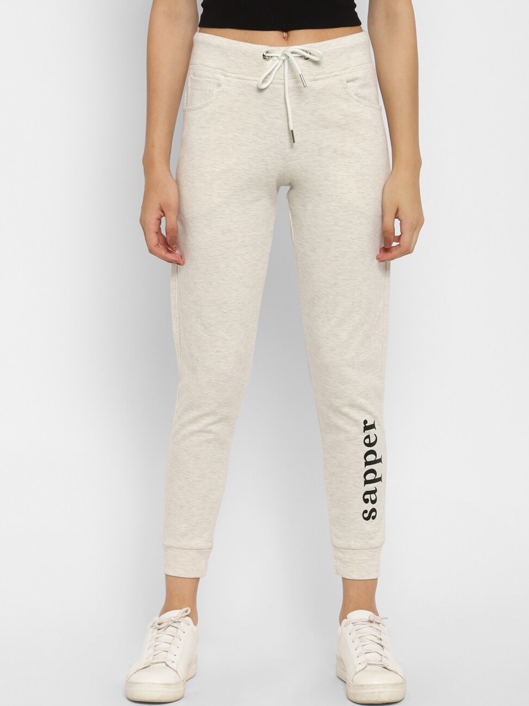 

Sapper Women Off-White Solid Cotton Slim-Fit Jogger