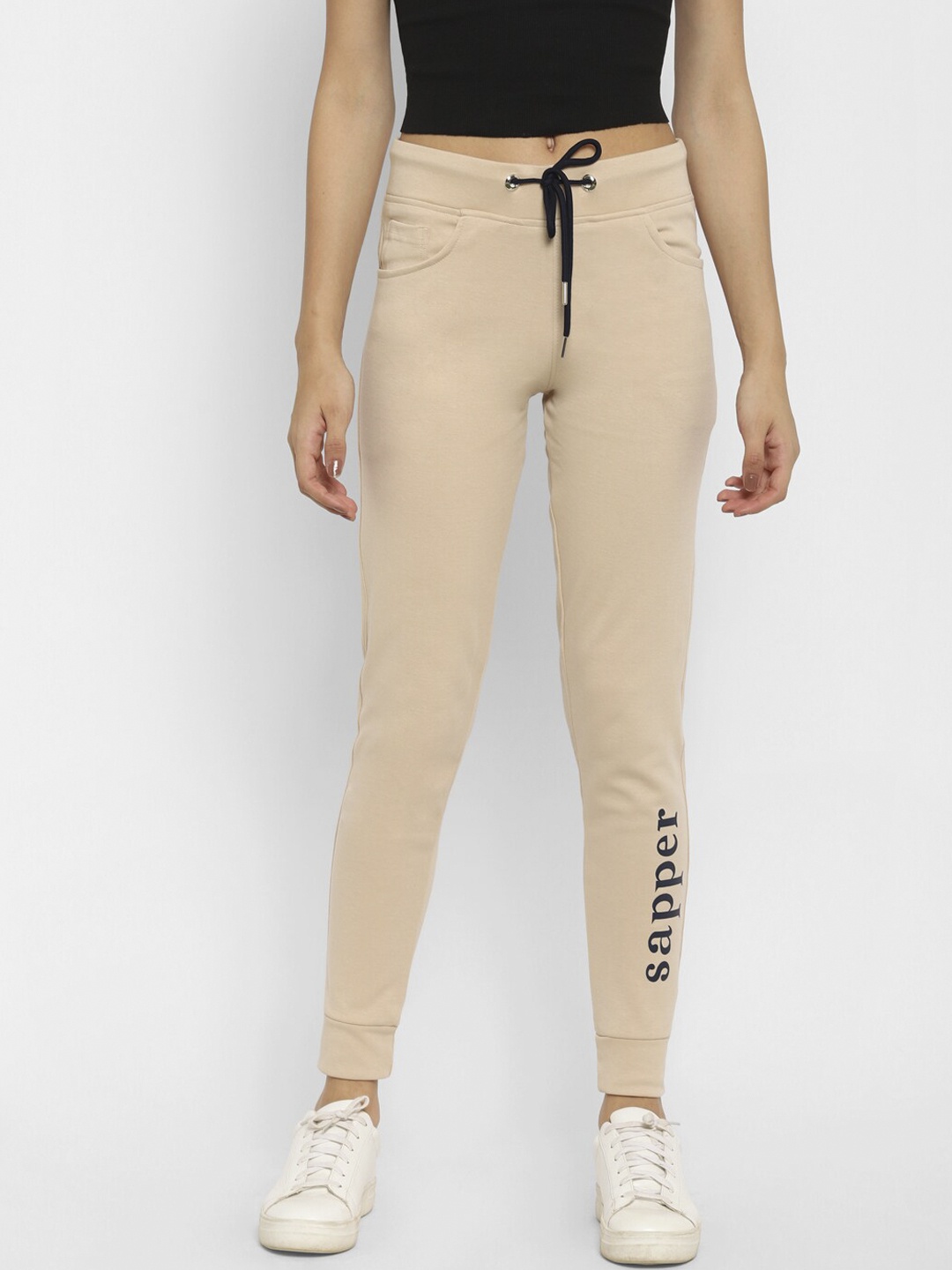 

SAPPER Women Beige Solid Slim-Fit Joggers