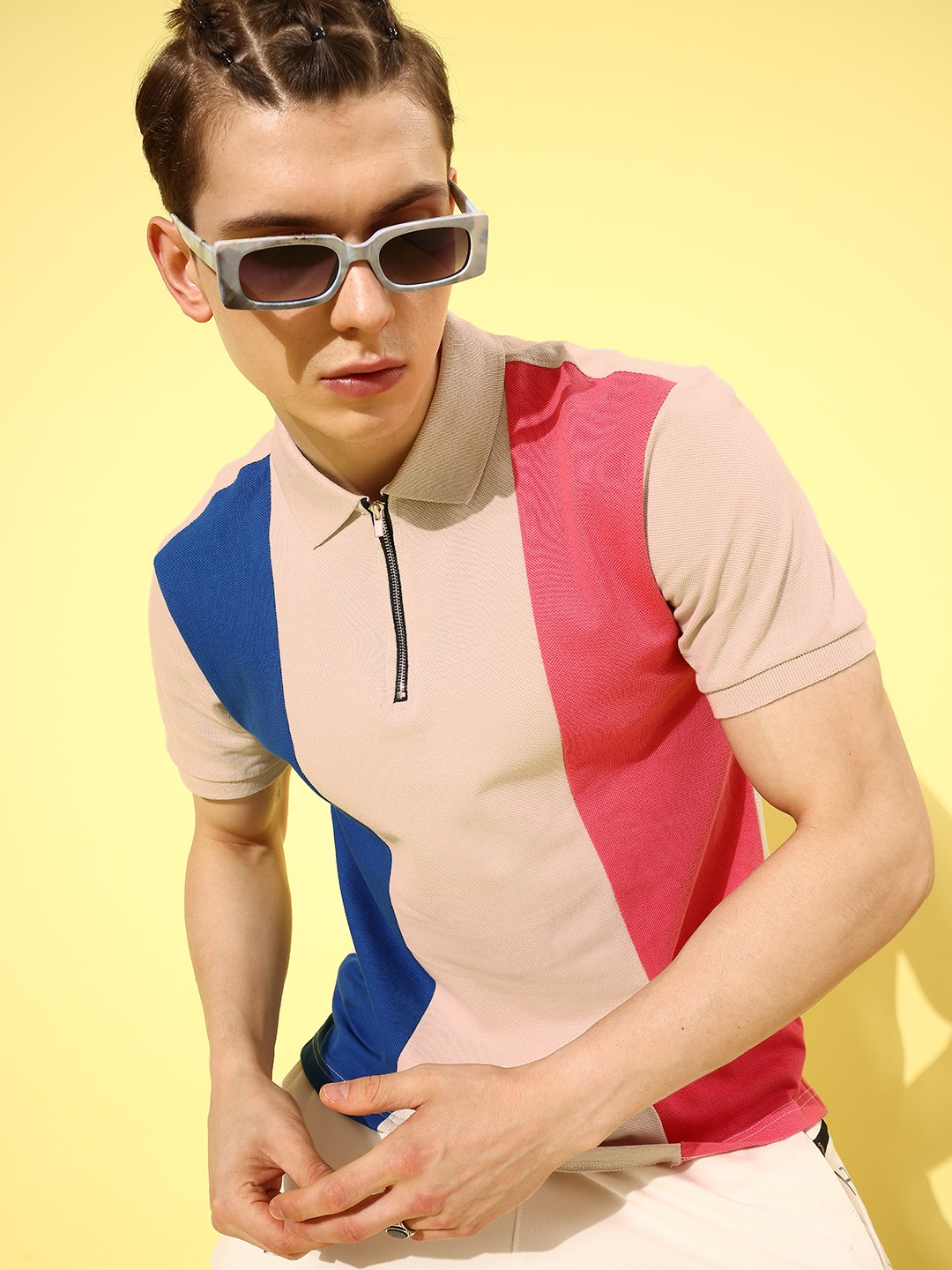 

Moda Rapido Men Bright Coral Colourblocked Playful Splicing Tshirt