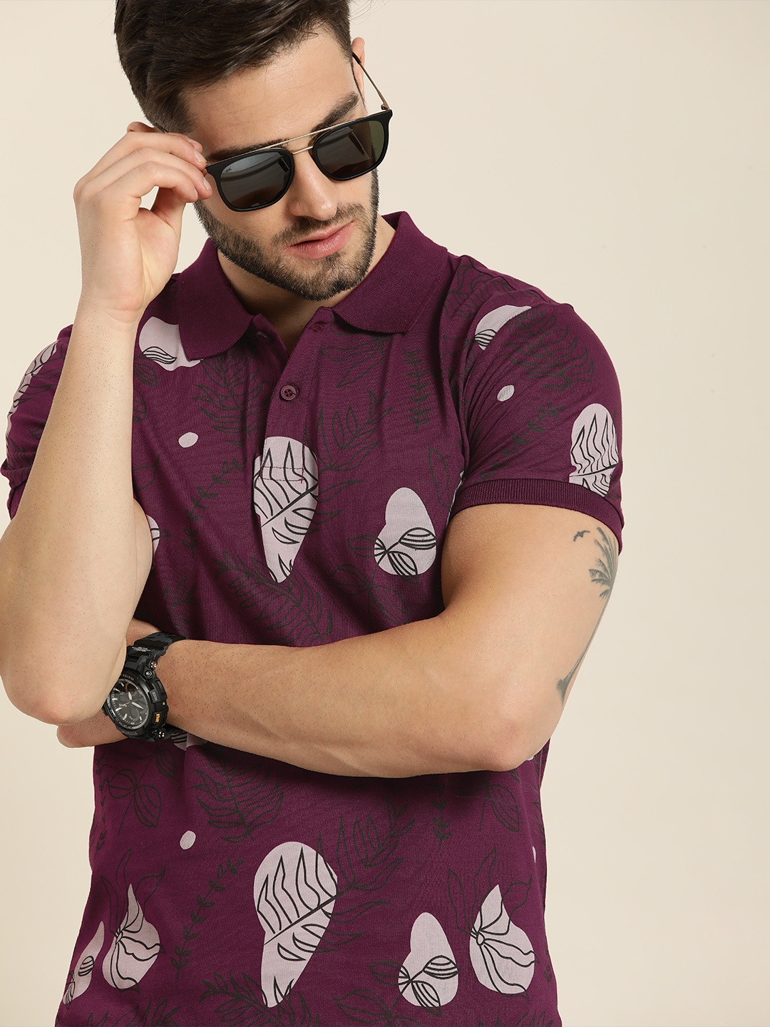 

Moda Rapido Men Purple & Grey Printed Polo Collar T-shirt