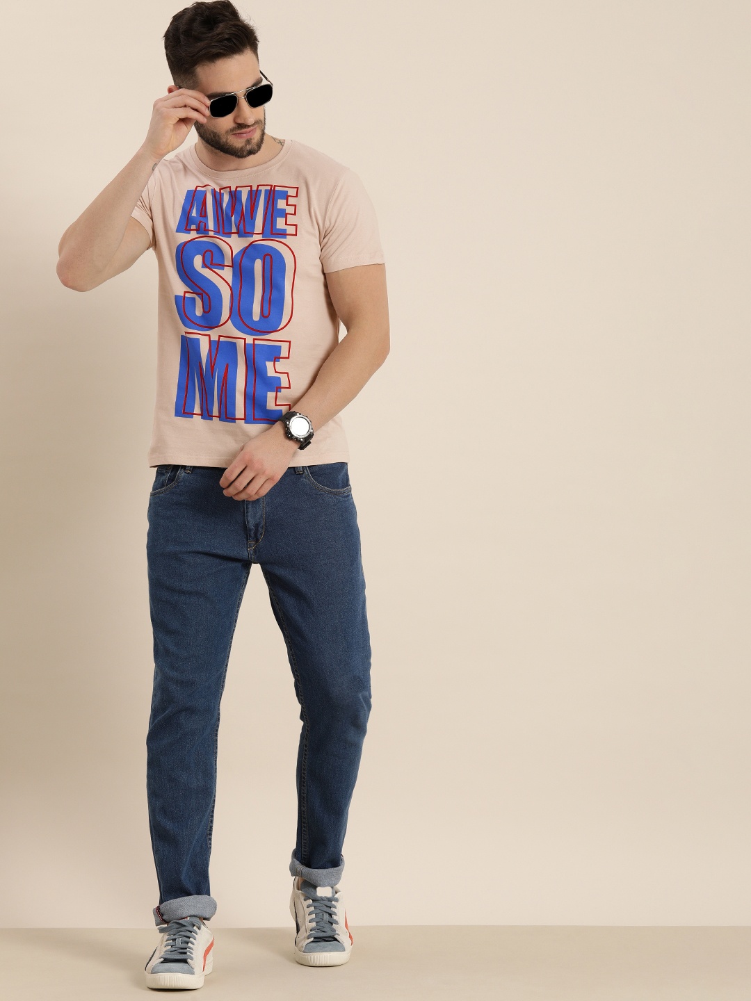 

Moda Rapido Men Pink Typography Printed Cotton T-shirt