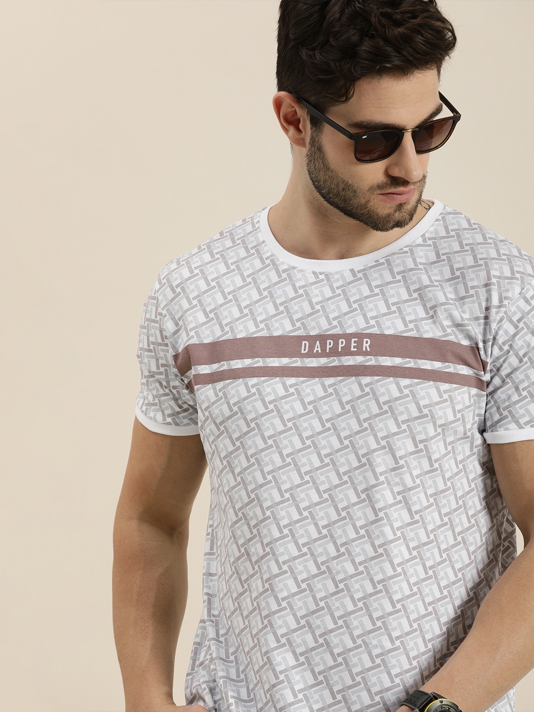 

Moda Rapido Men White & Grey Printed Pure Cotton T-shirt