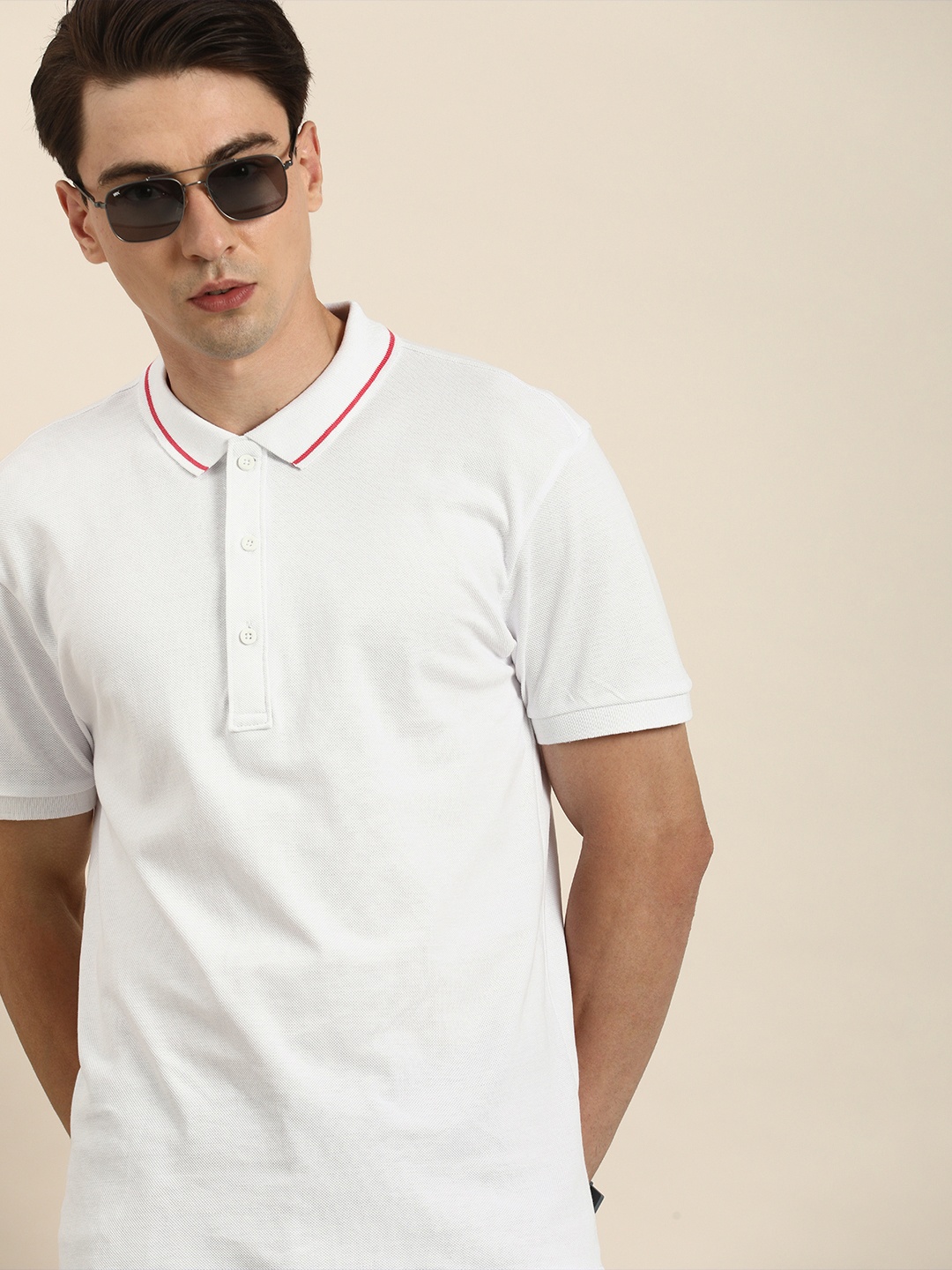 

Moda Rapido Men White Polo Collar T-shirt