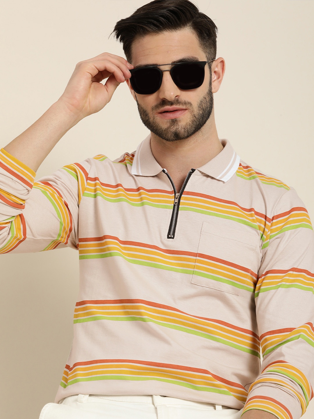 

Moda Rapido Men Multicoloured Striped Polo Collar T-shirt, Multi
