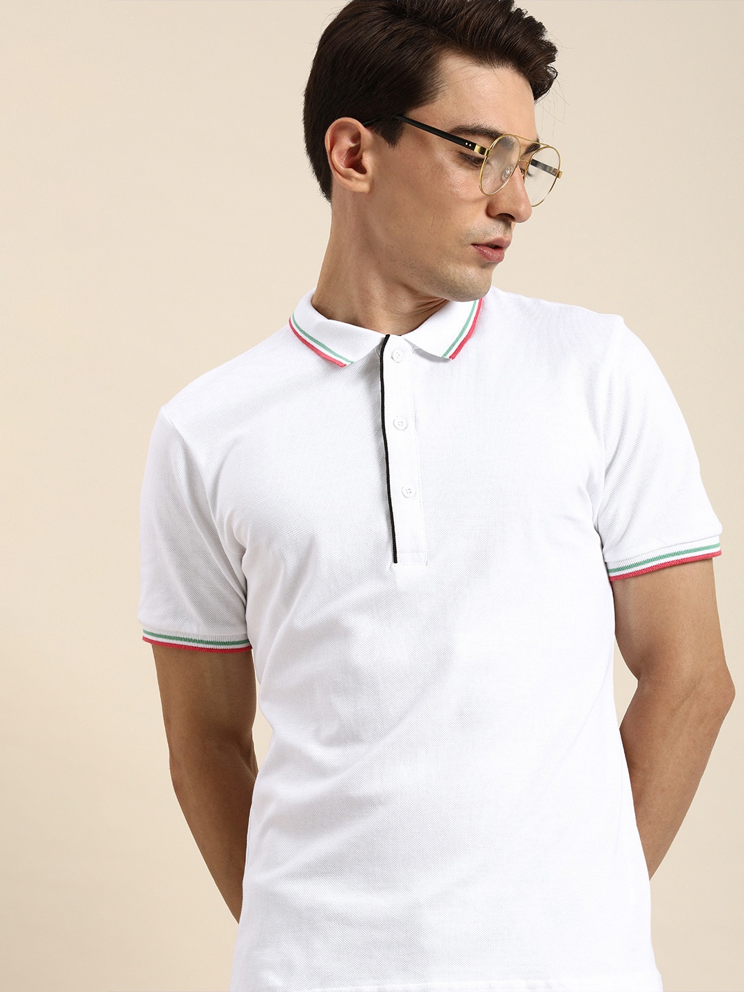 

Moda Rapido Men White Polo Collar T-shirt