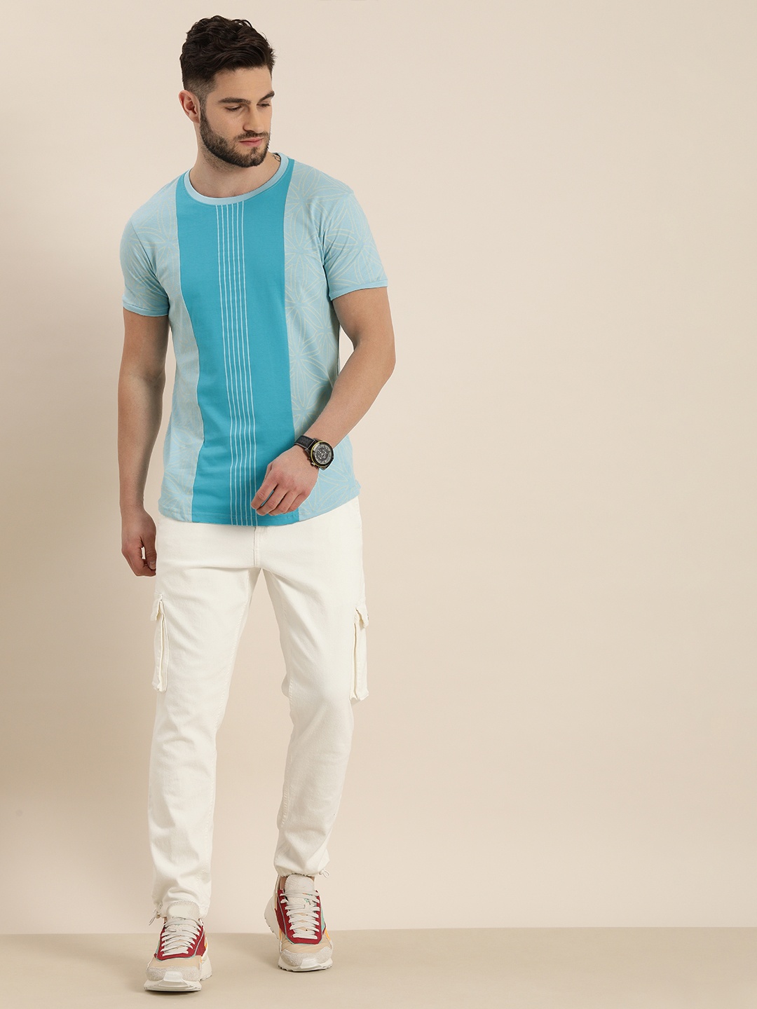 

Moda Rapido Men Blue Striped T-shirt
