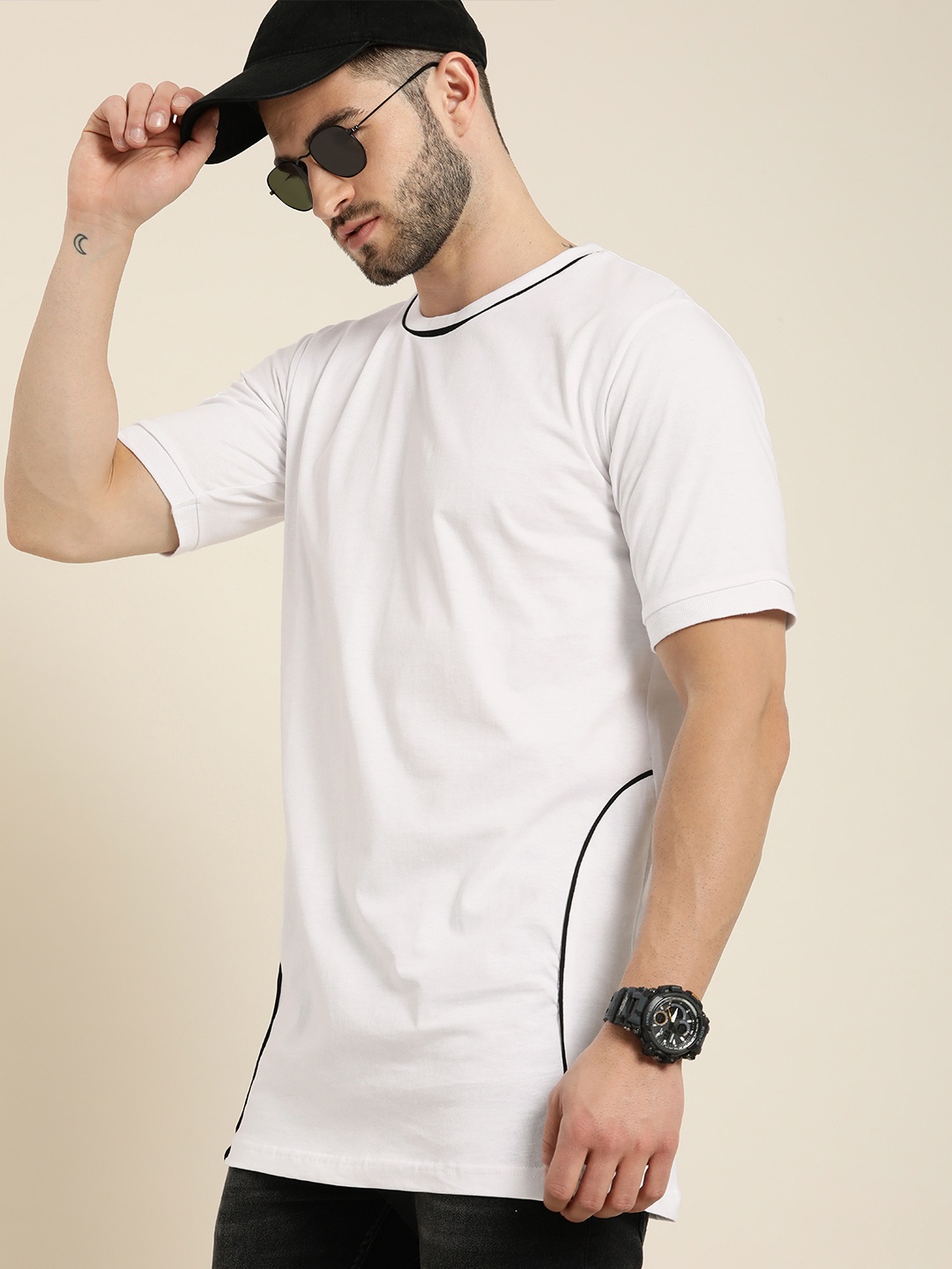 

Moda Rapido Men White Solid Longline T-shirt