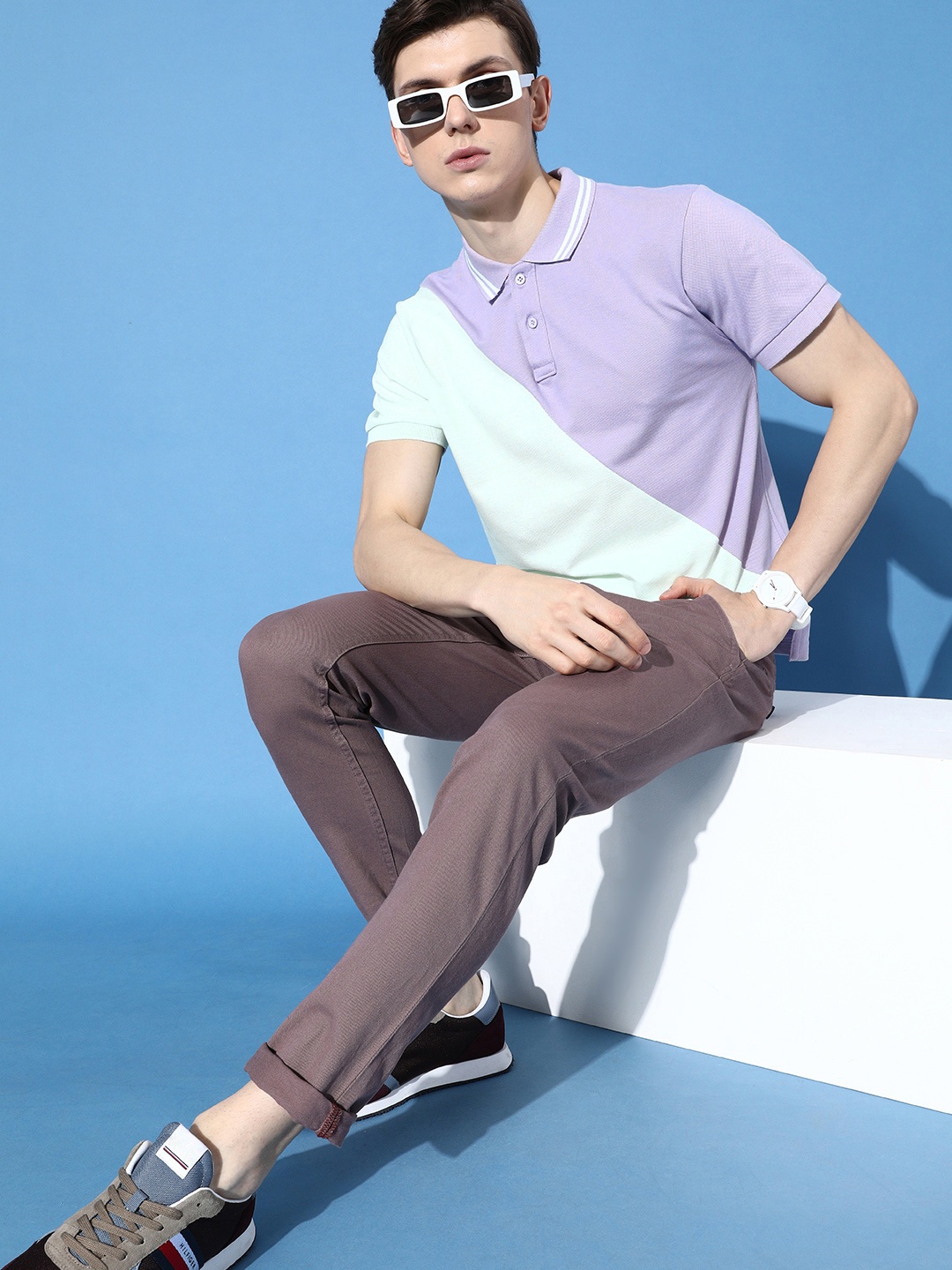 

Moda Rapido Men Purple Colourblocked Playful Splicing Tshirt