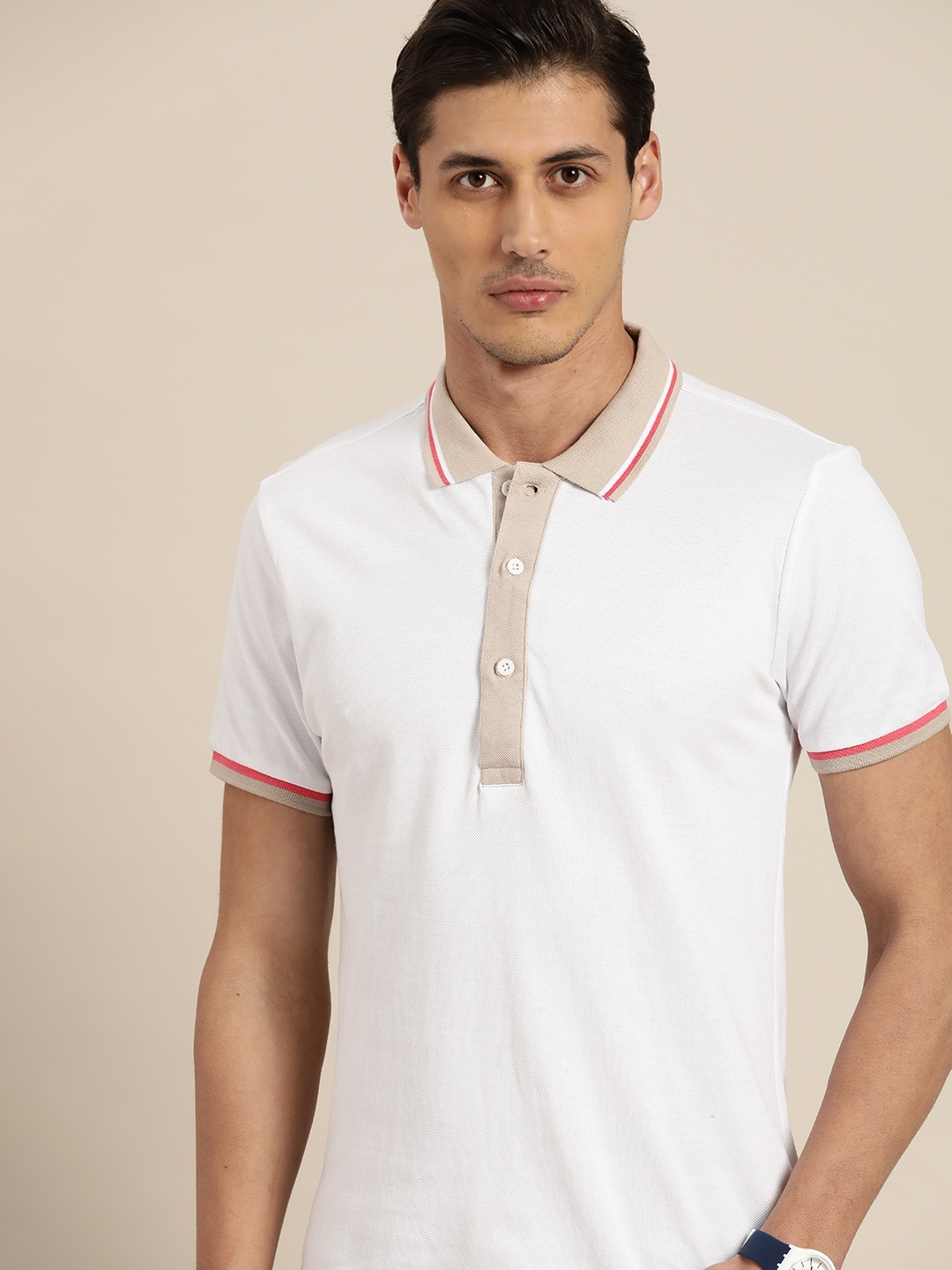 

Moda Rapido Men White Solid Pure Cotton Polo Collar T-shirt