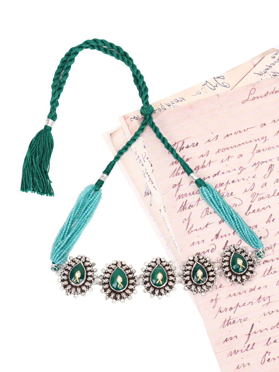 

SANGEETA BOOCHRA Silver-Toned & Green Silver Handcrafted Necklace