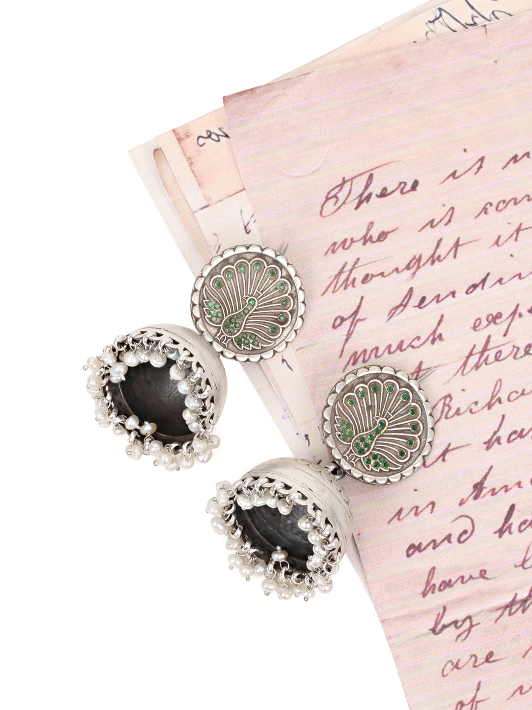 

SANGEETA BOOCHRA Woman Silver-Toned Circular Jhumkas Earrings