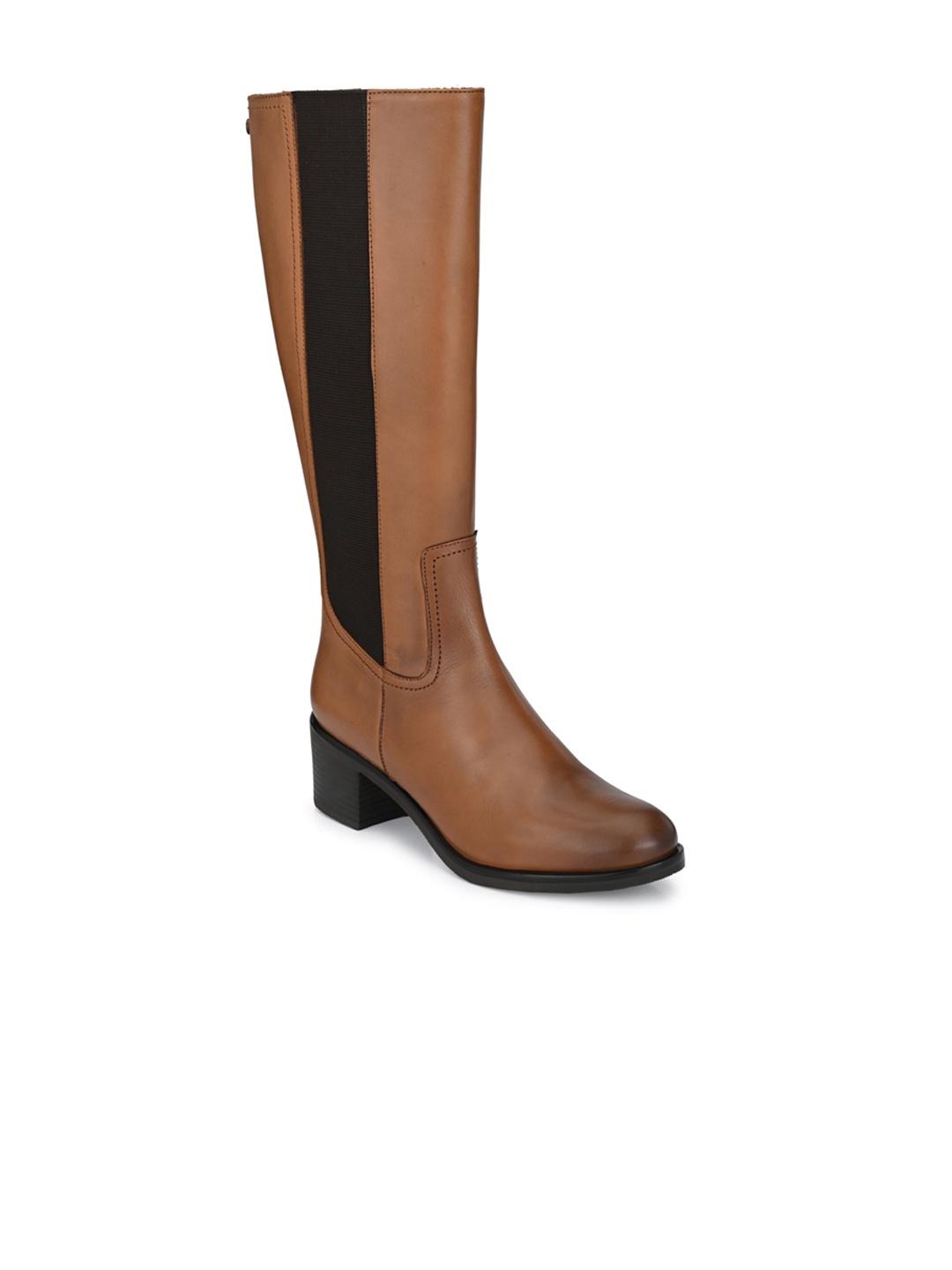 

Delize Woman Tan & Black Leather High-Top Block Heeled Boots