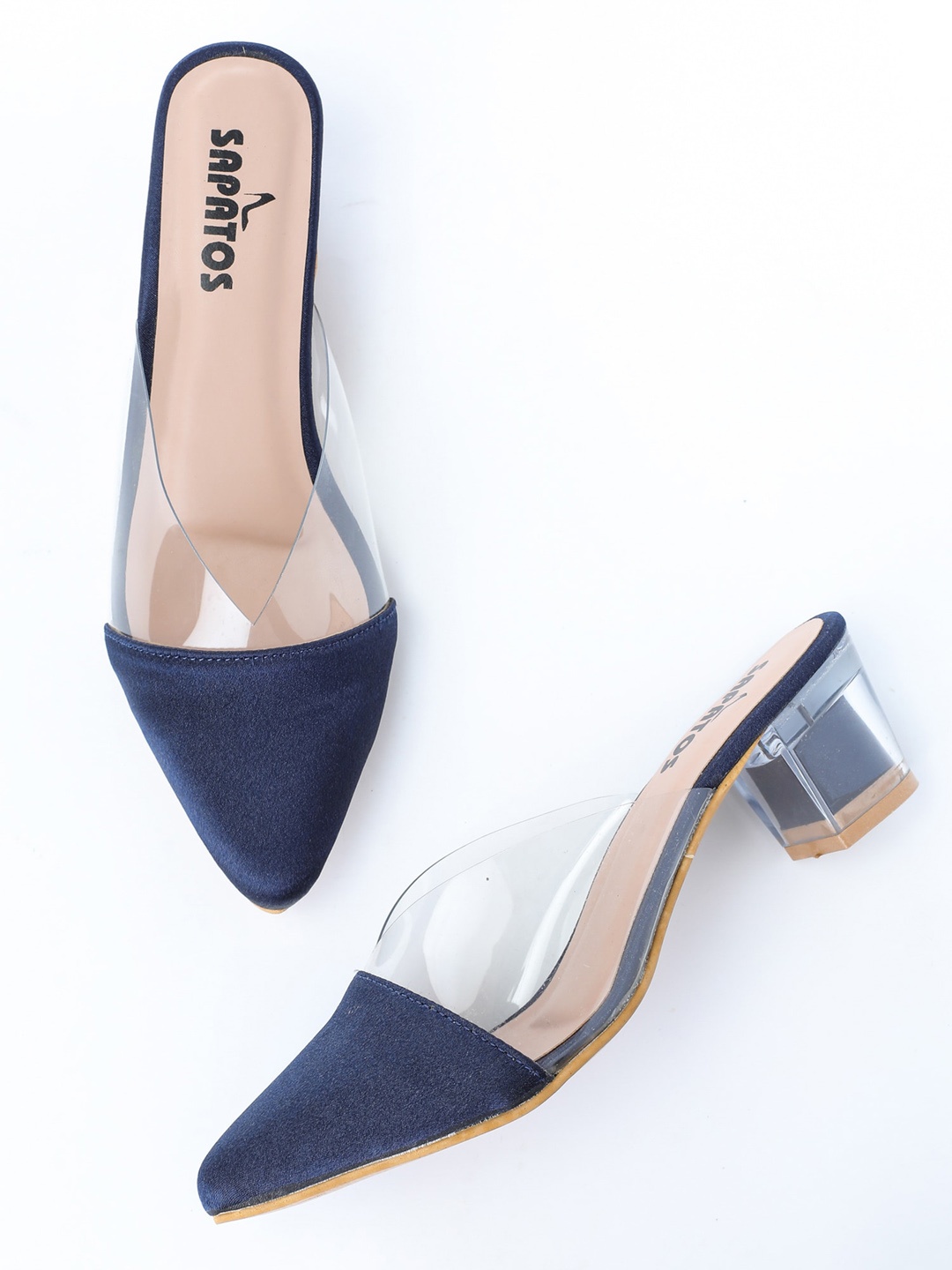 

SAPATOS Women Navy Blue Colourblocked Mules