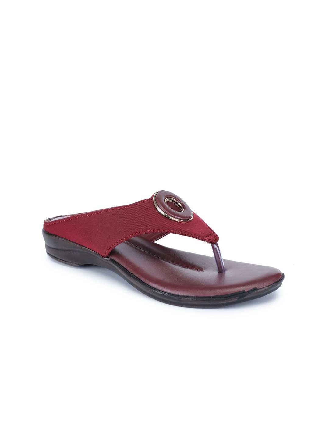 

SAPATOS Maroon & Gold-Toned Embellished Comfort Sandals