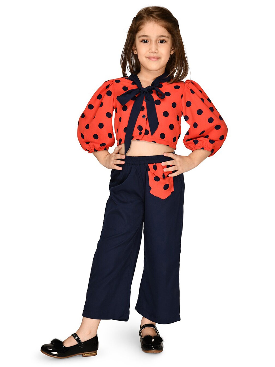 

LilPicks Girls Red & Navy Blue Printed Top with Palazzos