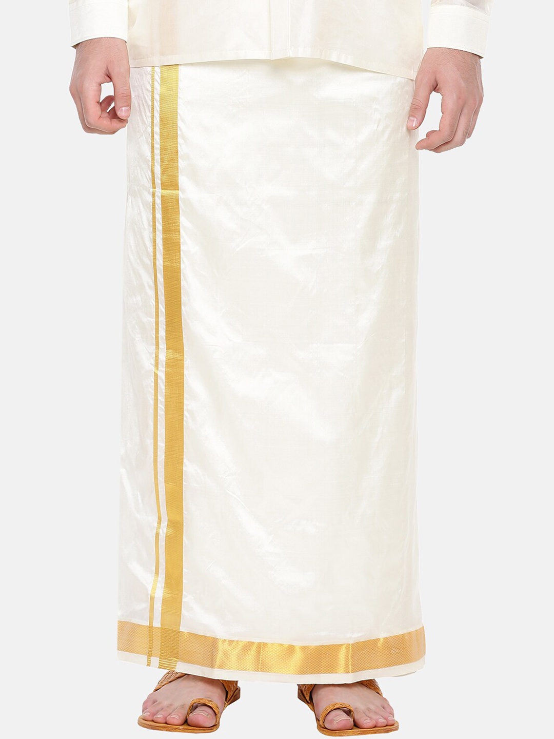 

Ramraj Men Cream-Coloured Solid Pure Silk Dhoti
