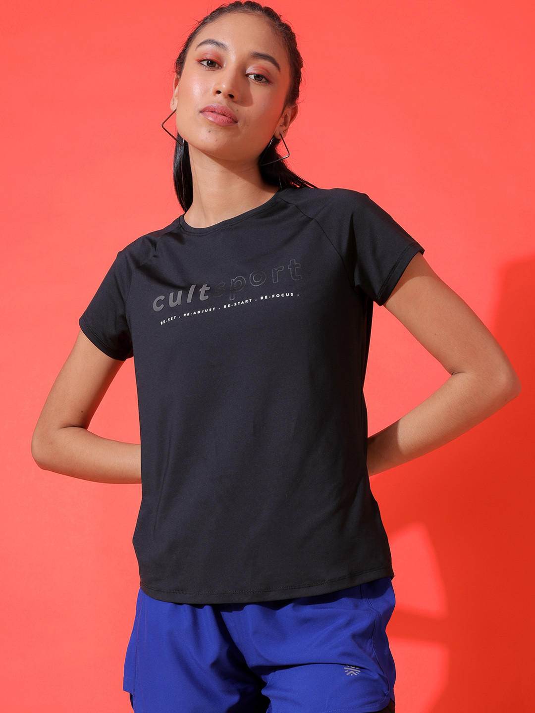 

Cultsport Women Black Typography Printed T-shirt