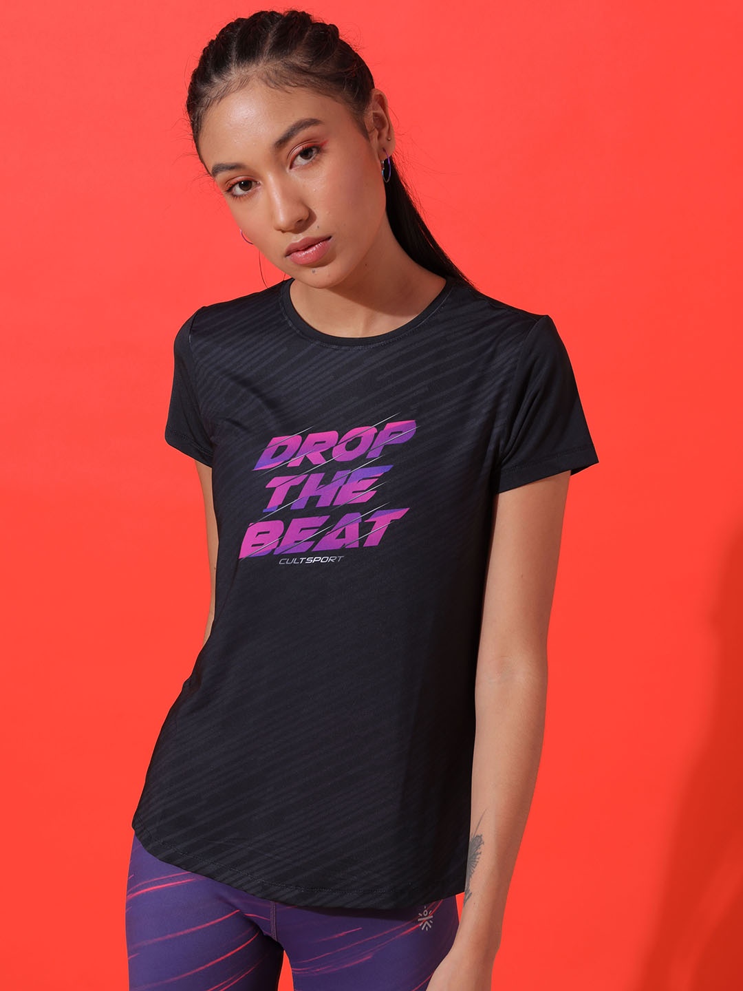 

CULT Women Black & Purple Printed T-shirt