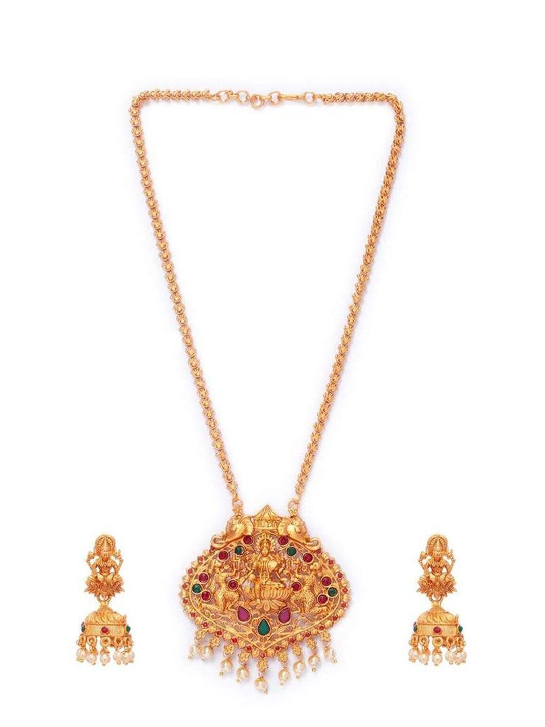 

Anouk Gold-Plated Red & Green Stone Studded Stately Temple Jewellery Set