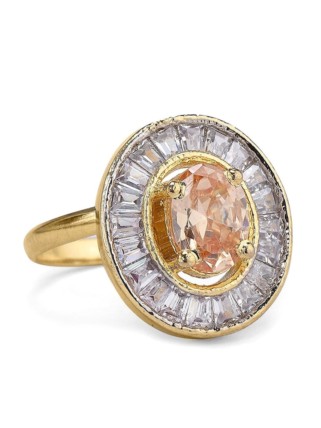 

Anouk Women Gold-Plated White CZ Studded Silver Rays Ring